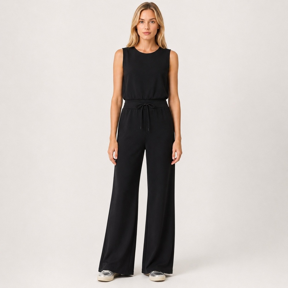 Grey State Black Sleeveless Wide Leg Jumpsuit Size Medium Preppy Sporty NWT